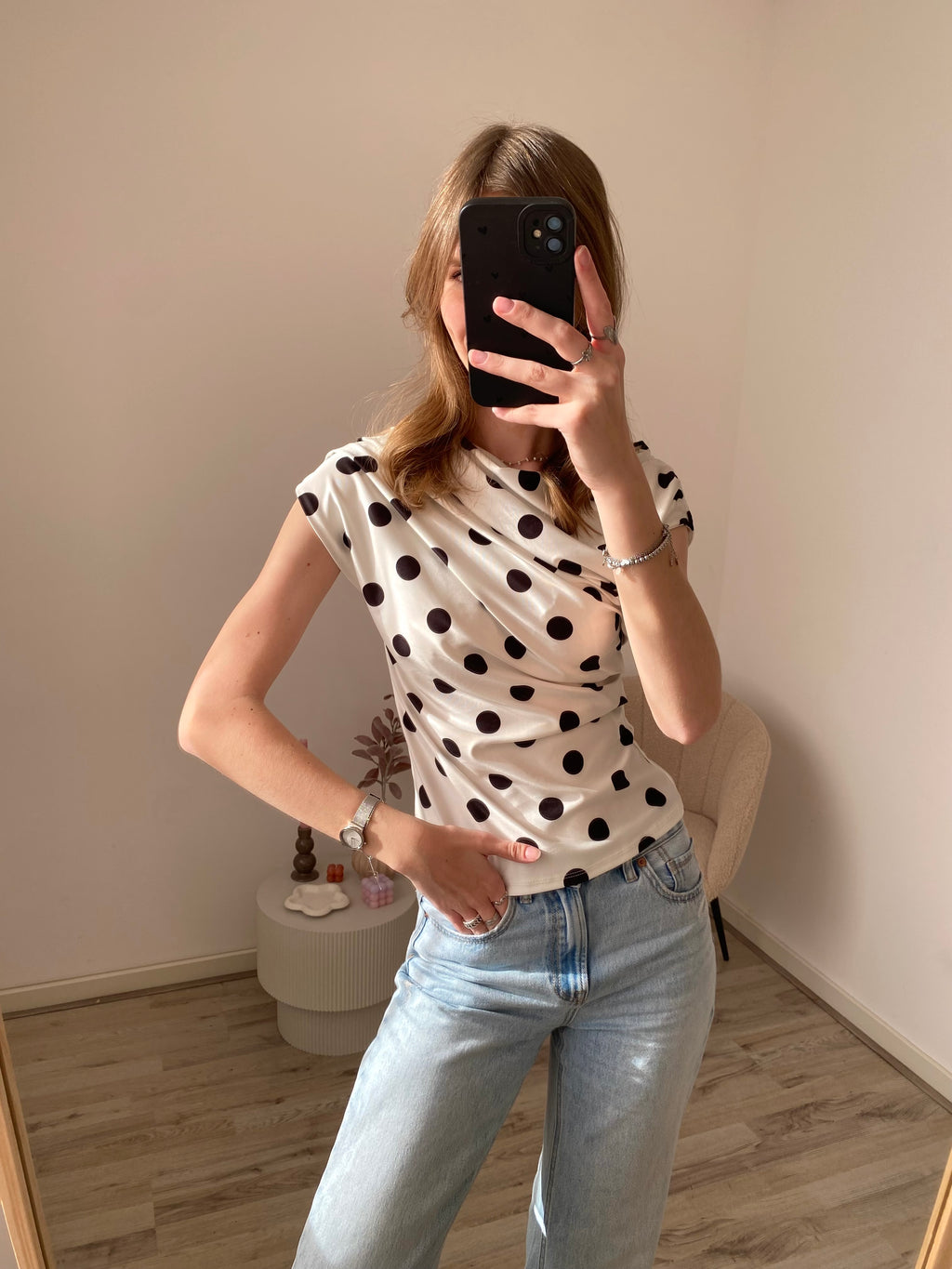 Isa Polka Dot Top - White/Black