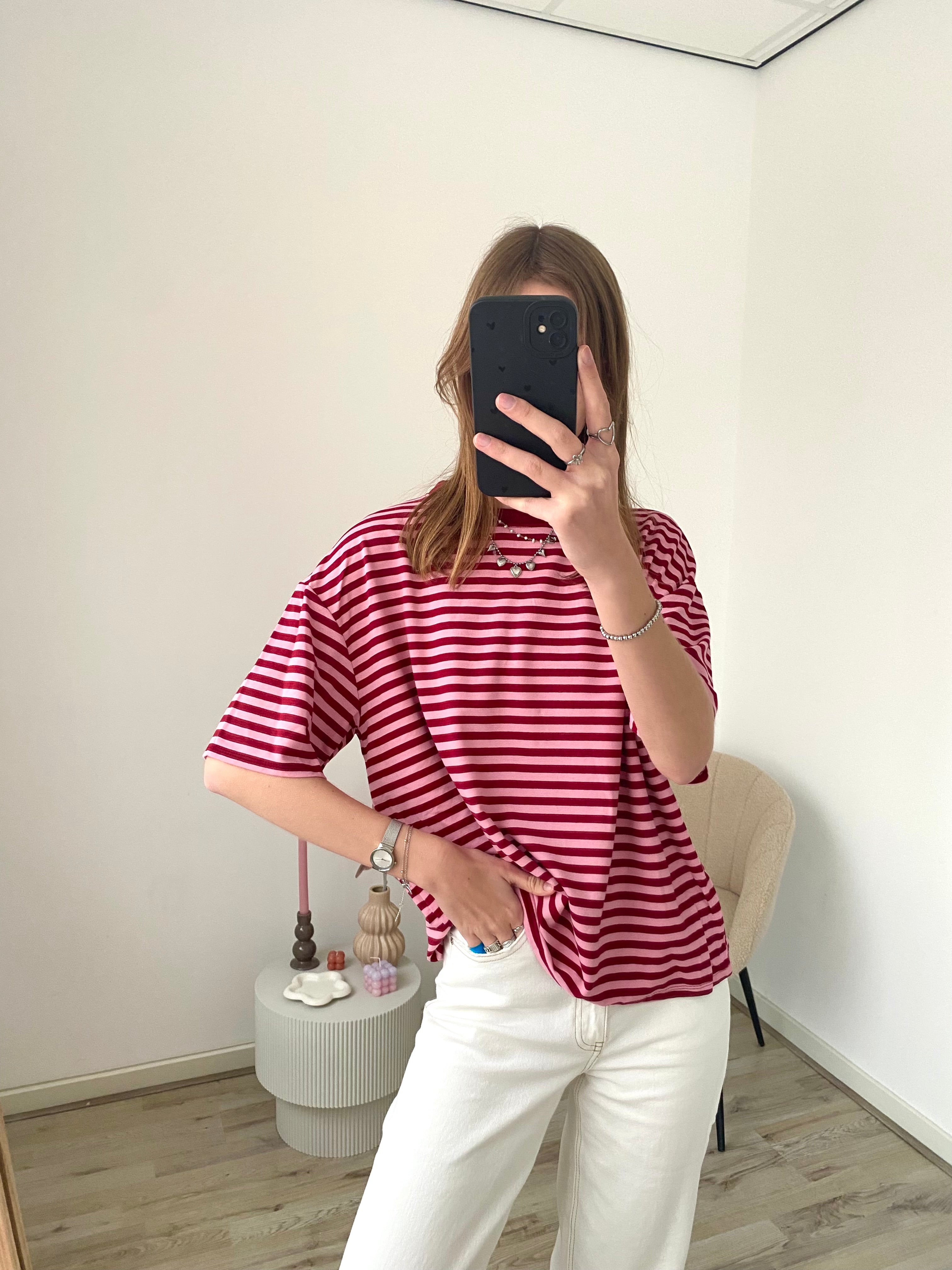 Lexi Striped Tee - Bordeaux/Pink