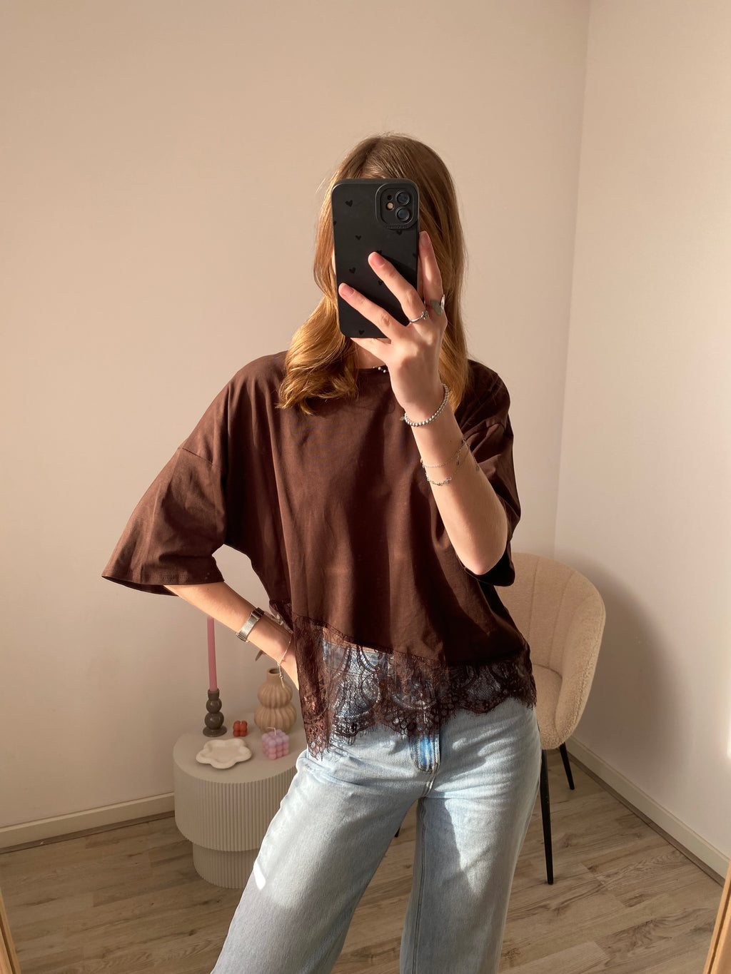 Demi Lace Tee - Brown