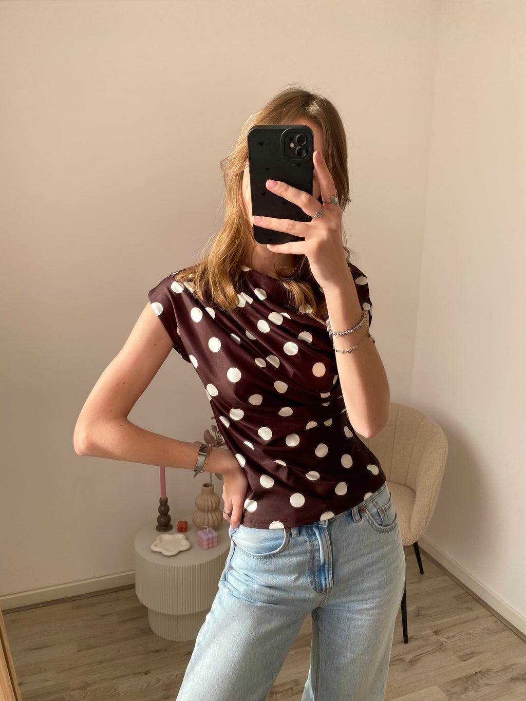 Isa Polka Dot Top - Brown/White