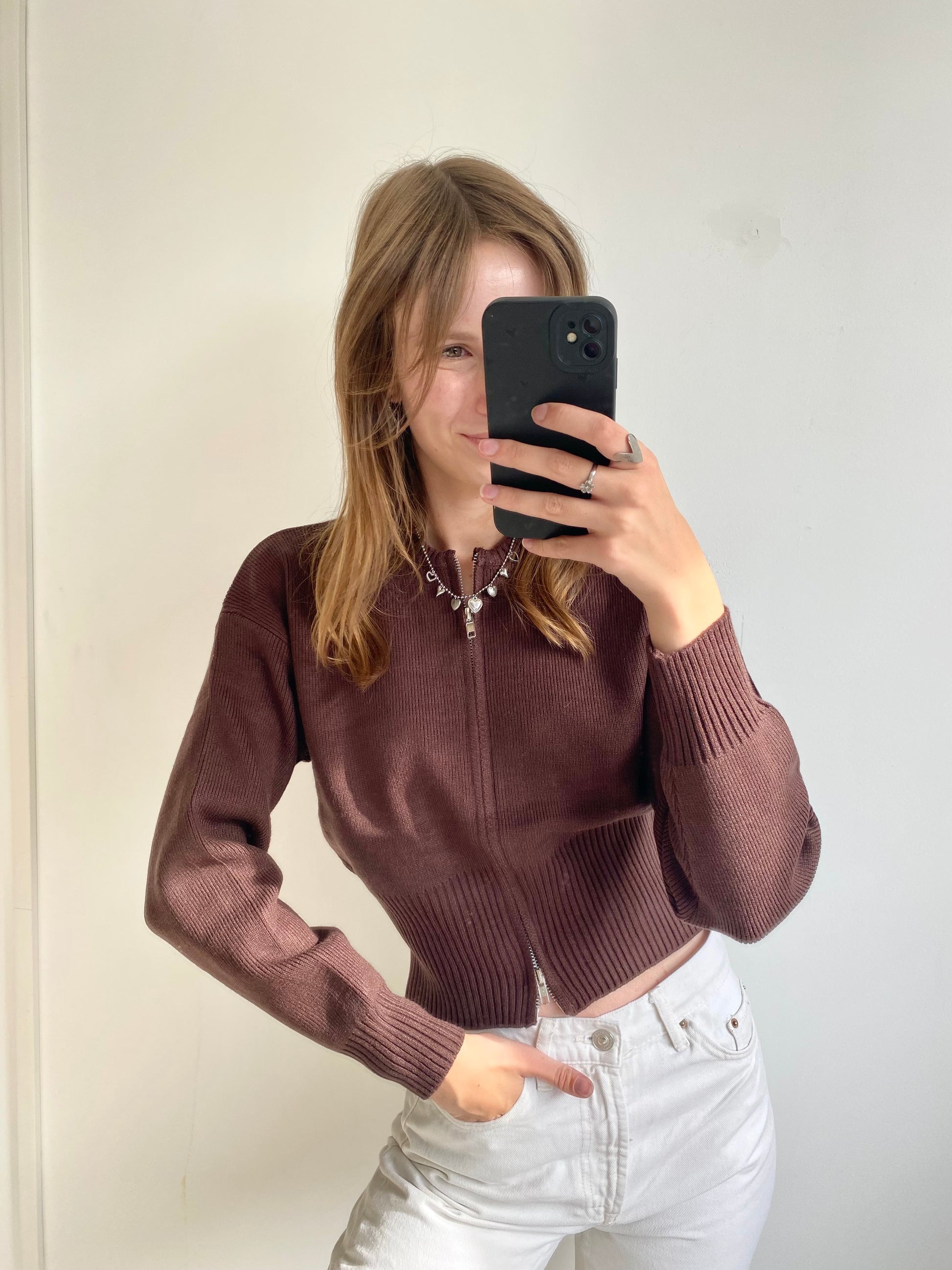 LISA ZIPPER CARDIGAN BROWN