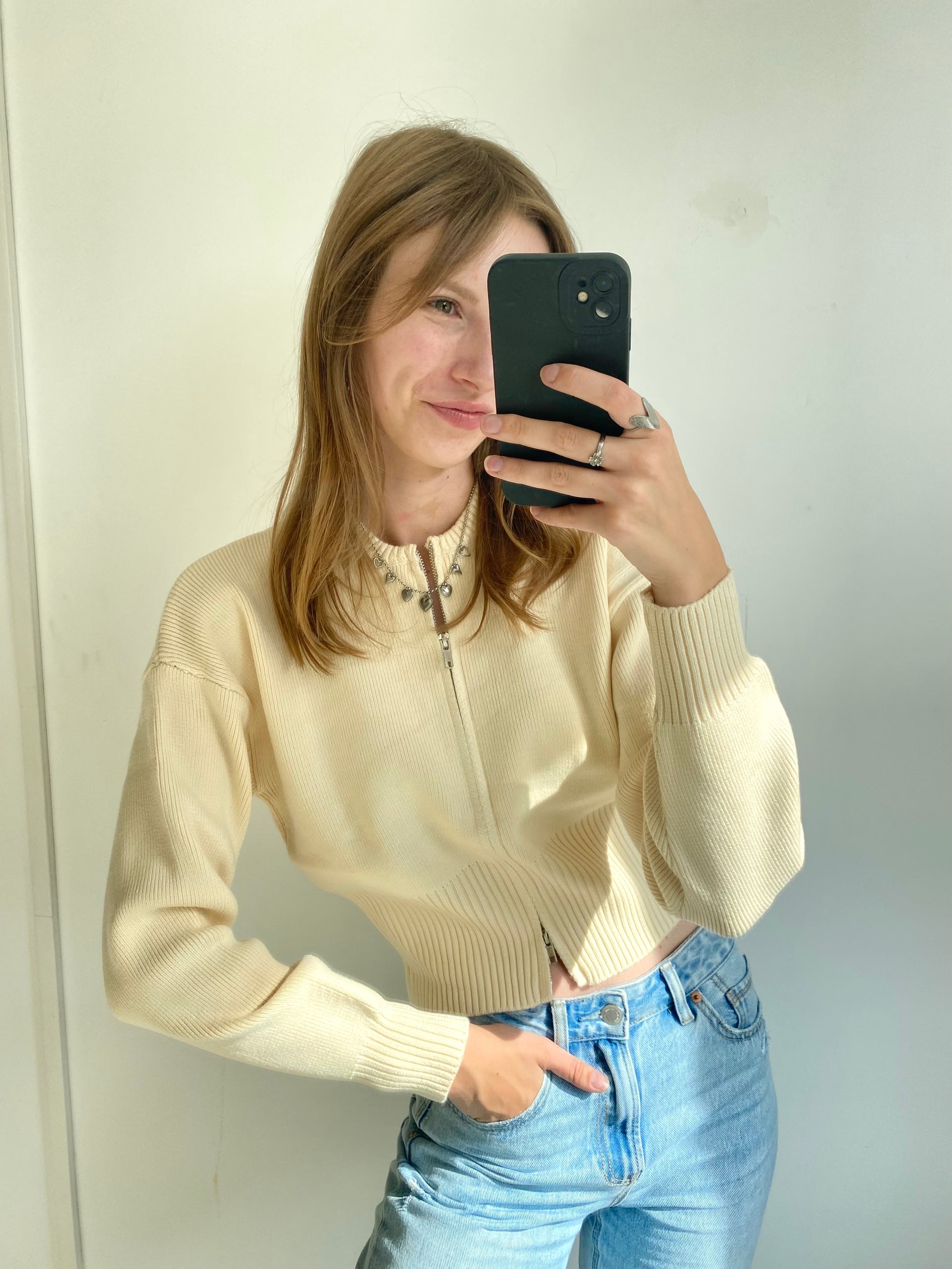 LISA ZIPPER CARDIGAN BEIGE