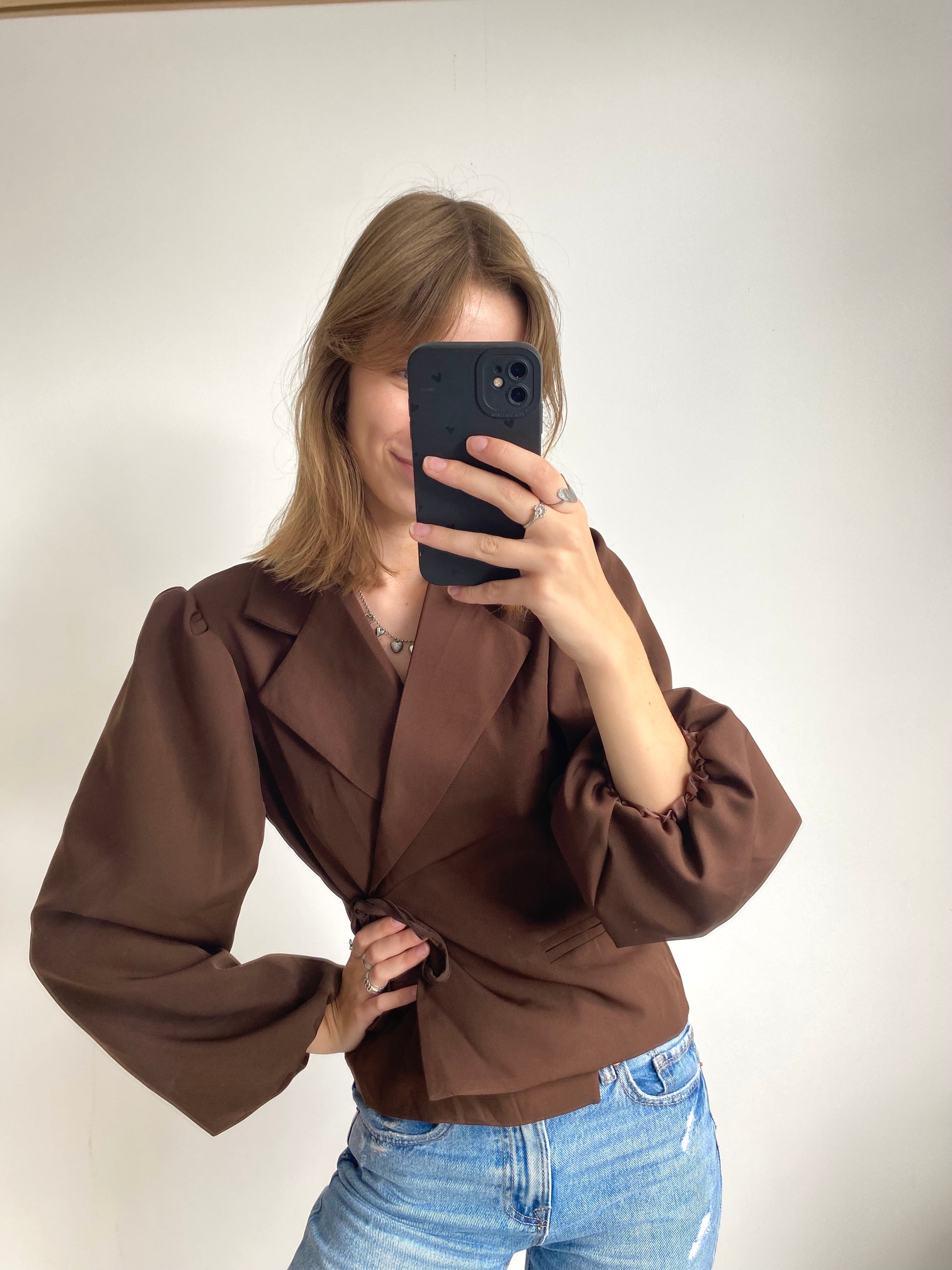 Liv Wrapped Blazer Longsleeve - Brown