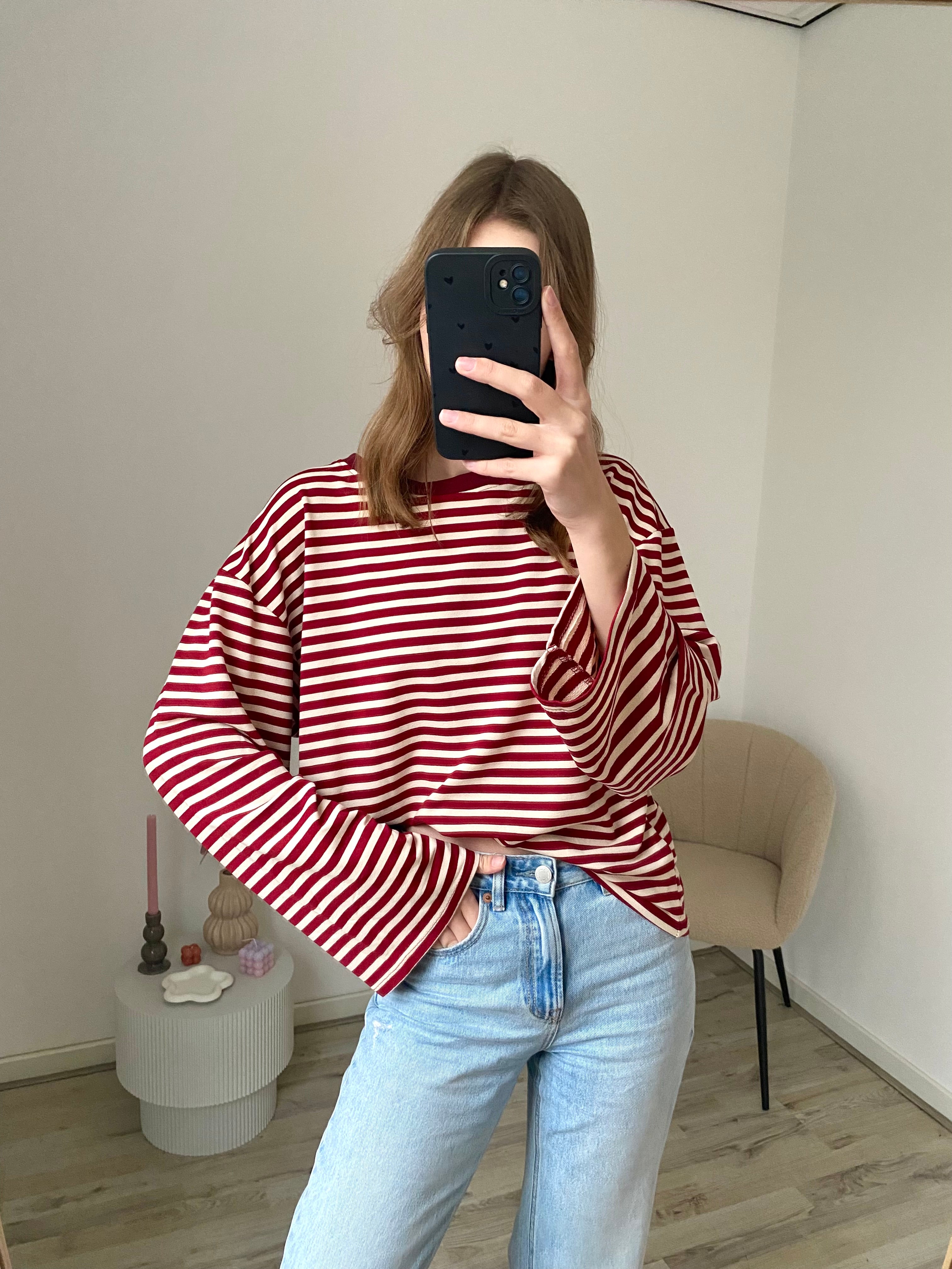 Olivia Striped Longsleeve - Bordeaux/Beige