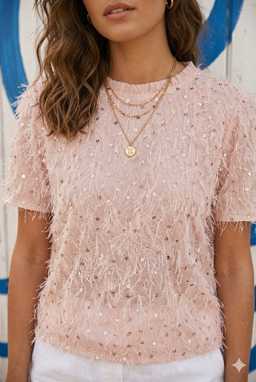 Fringe Glitter Top - Pink *Pre order 12 juni