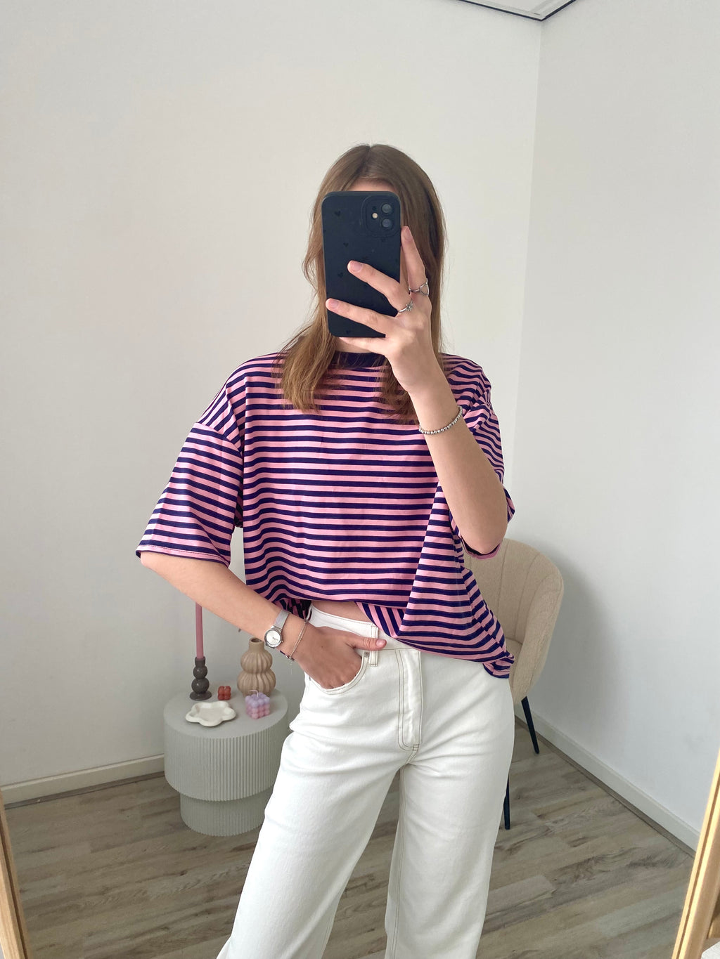 Lexi Striped Tee - Navy/Pink
