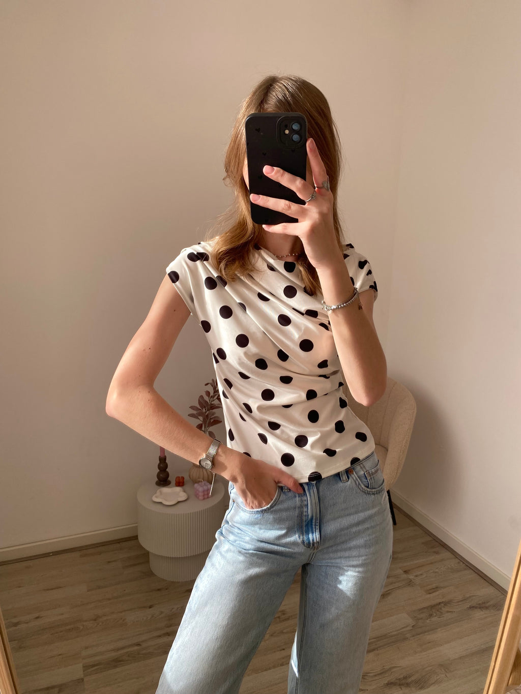 Isa Polka Dot Top - White/Black