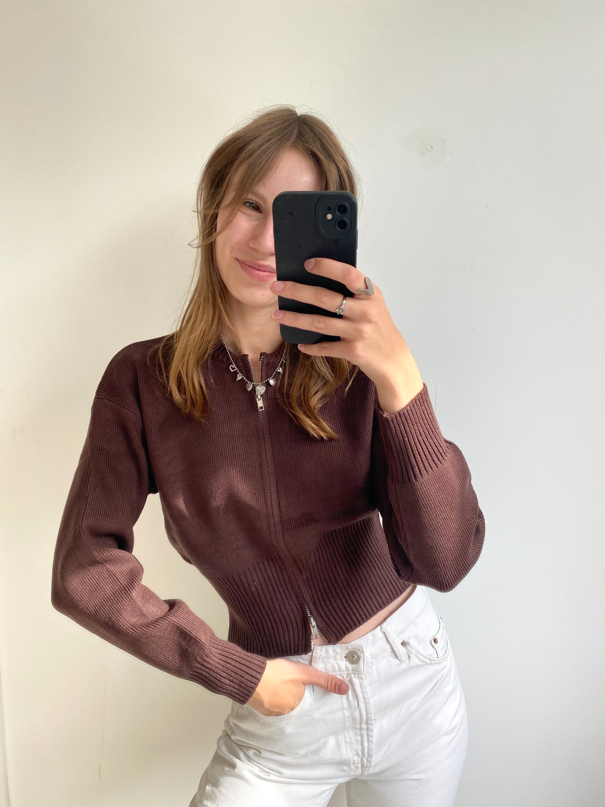 LISA ZIPPER CARDIGAN BROWN