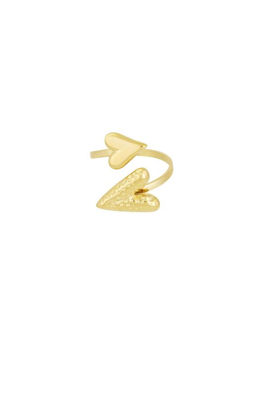 Statement opvallende ring met twee harten goud