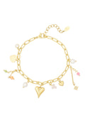 Bedelarmband hartjes, kralen en parels in het goud