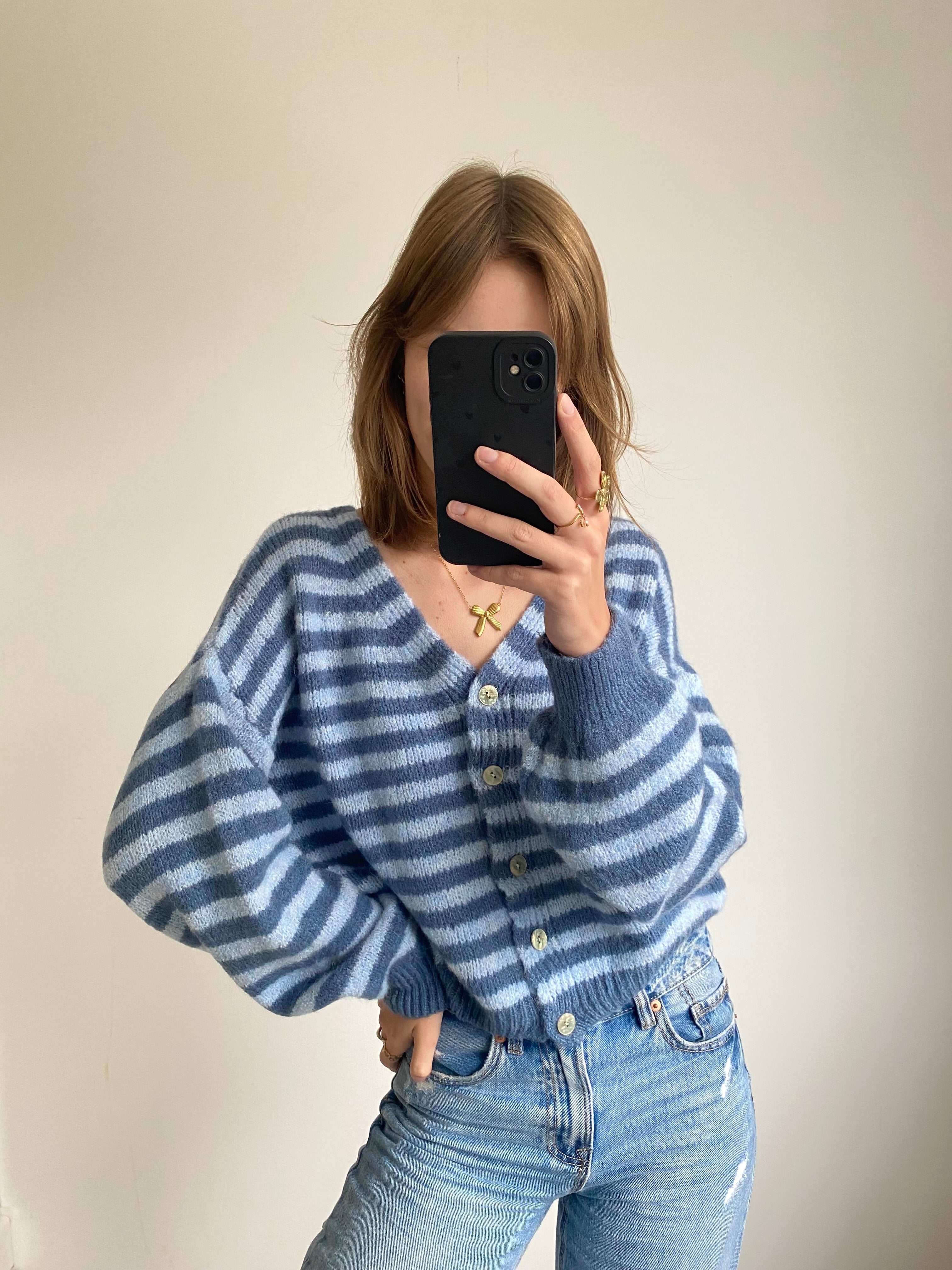 Cardigan vestje met lange mouw en strepen in blauwe kleuren