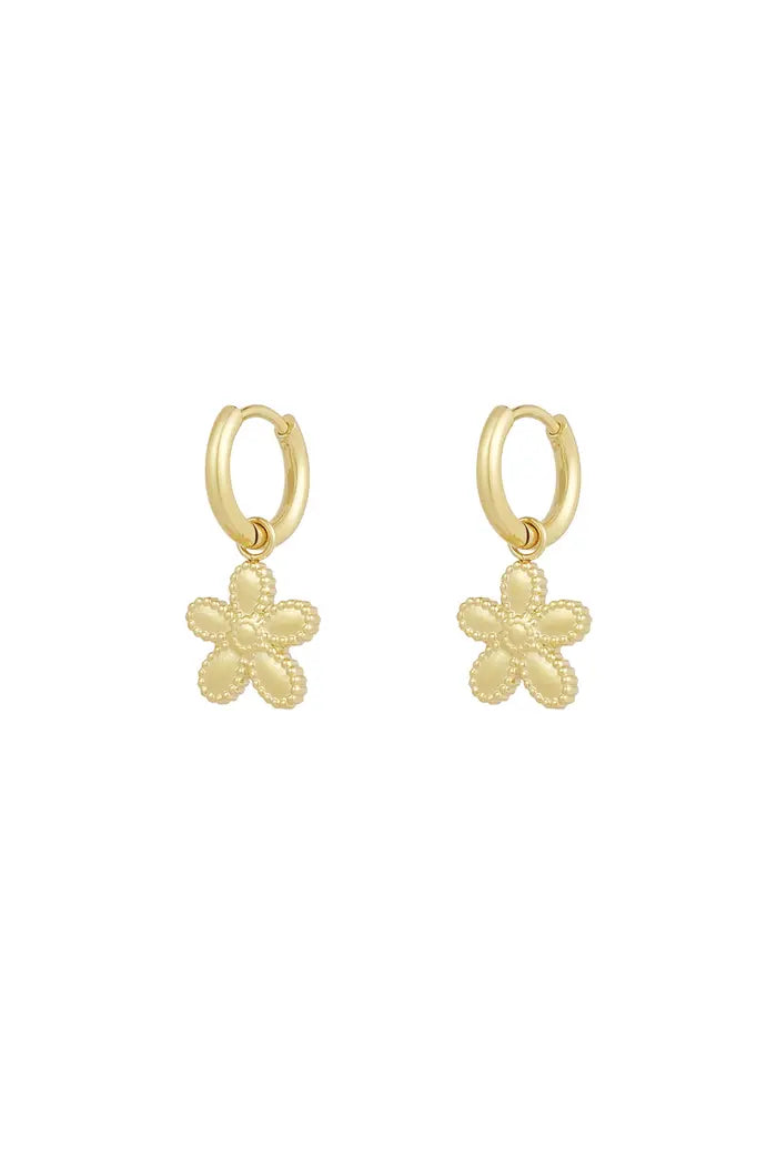 Oorbellen hangers bloemen goudkleurig