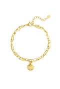 Schakelarmband goudkleurig met bedel van schelp