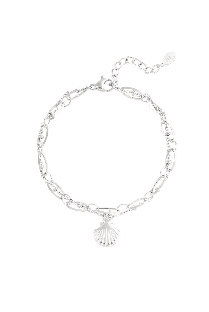 Schakelarmband bedel schelp zilverkleurig waterproof