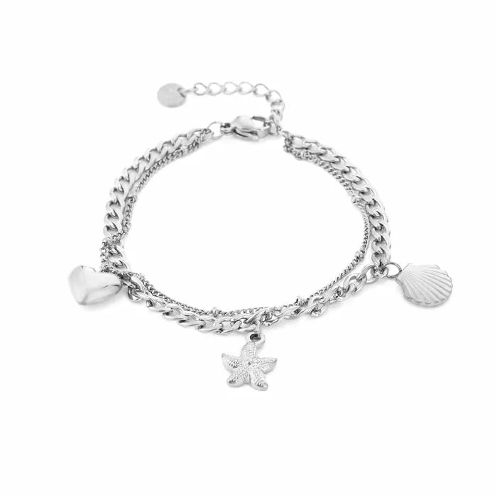 Schakelarmband met verschillende bedels zilverkleurig