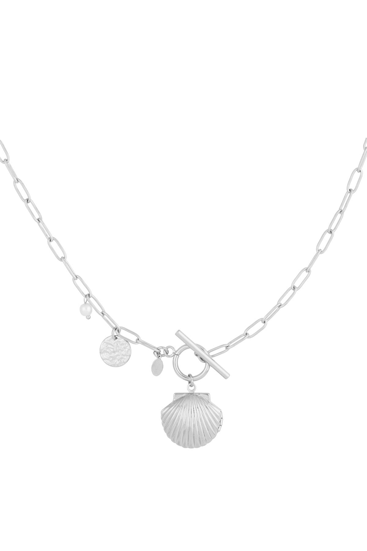 Lange ketting met schelp in het zilver