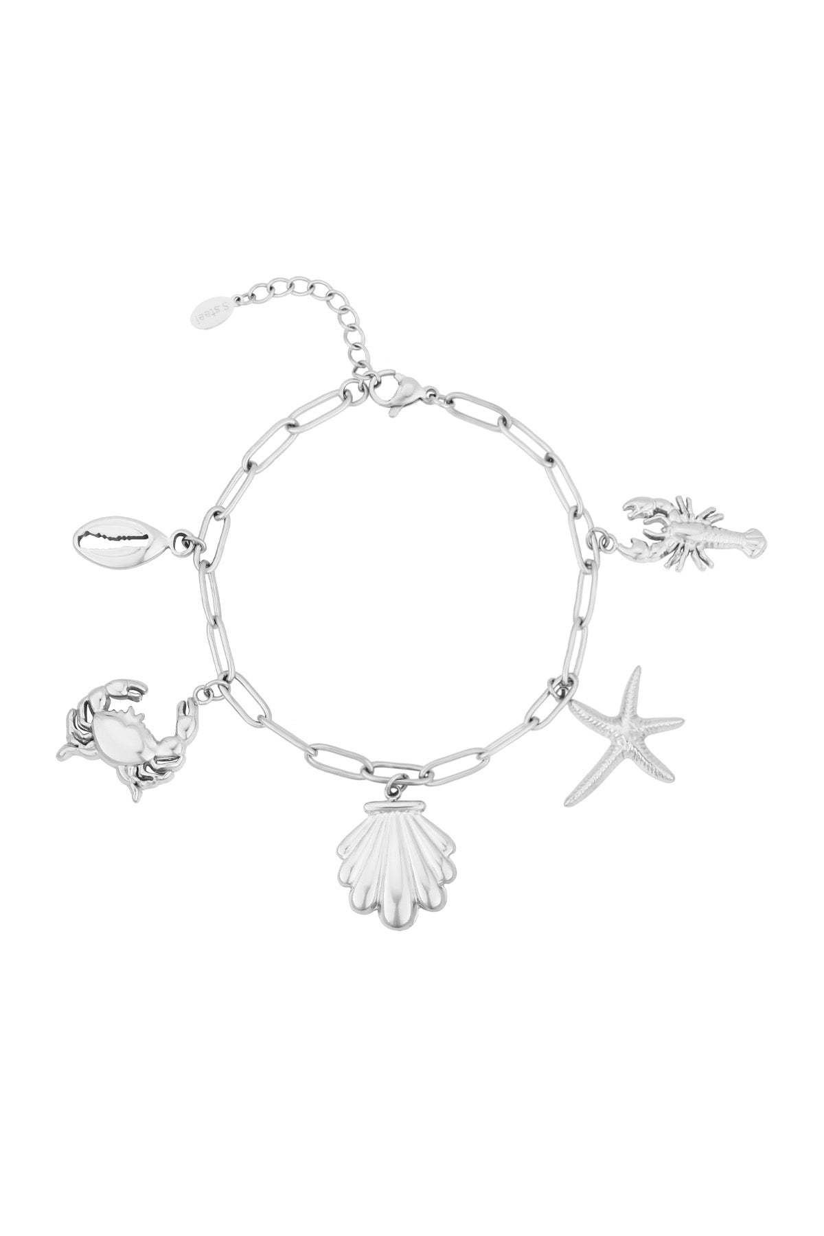 Bedelarmband met schakels en zomerse bedels in het zilver
