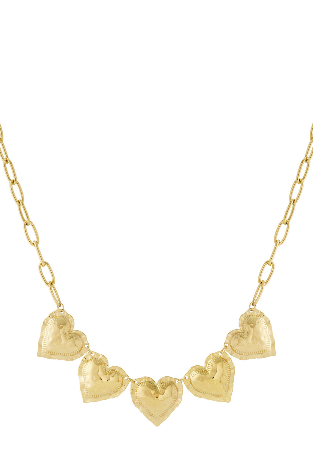 Ketting met grote statement harten en grove schakelketting goud