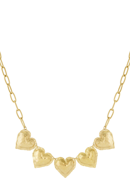 Ketting met grote statement harten en grove schakelketting goud