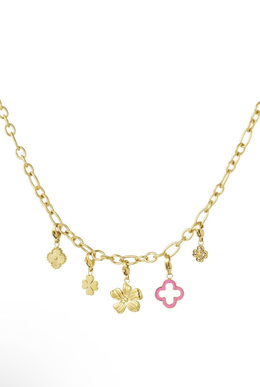 Gouden ketting met bedels van klavers roestvrijstaal