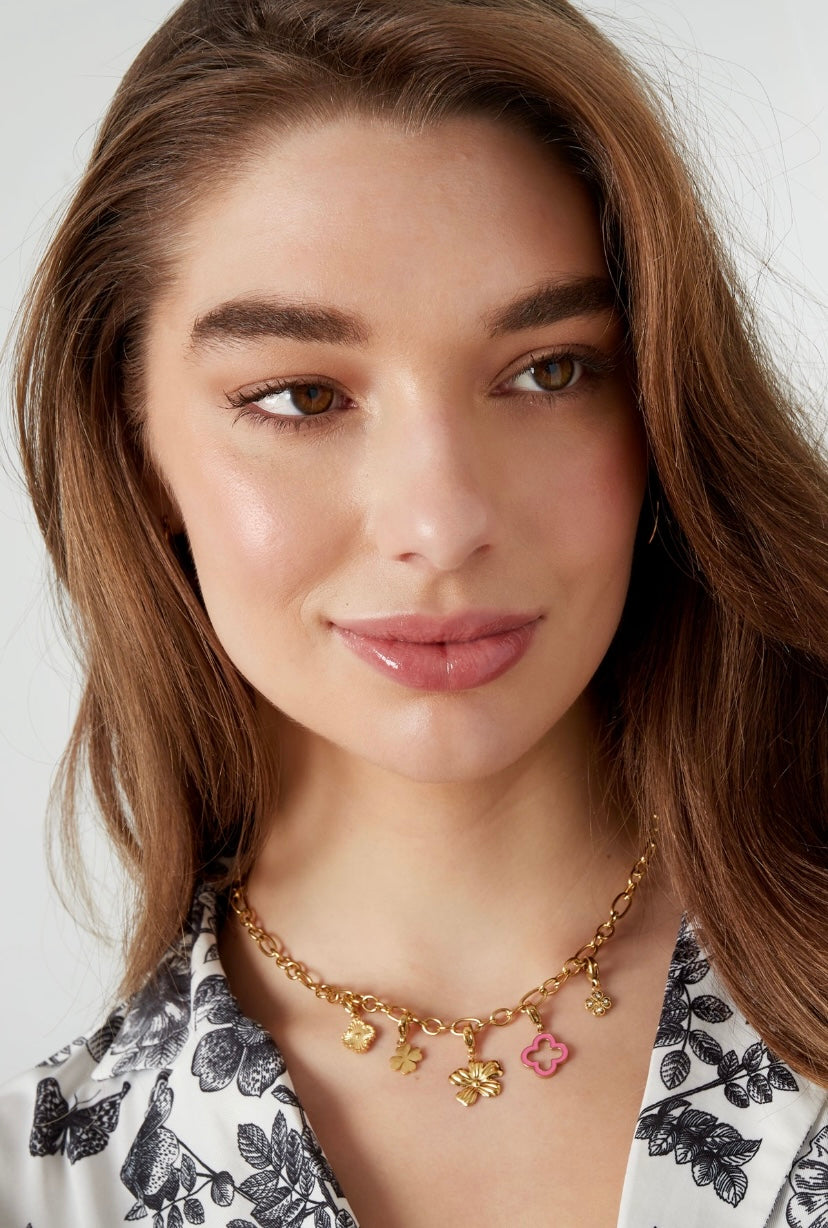 Ketting met bedels van klavers goud