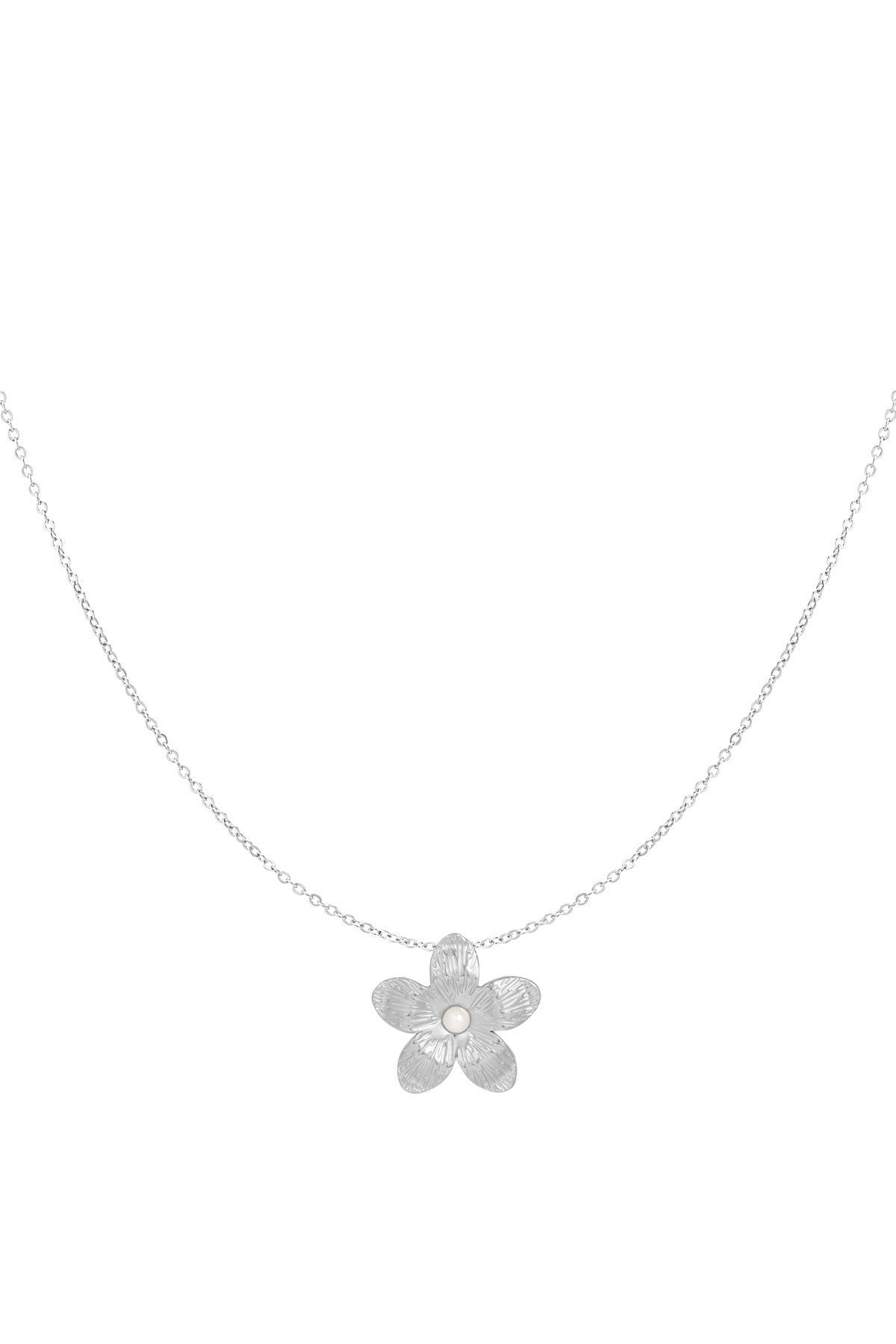 Ketting met bloem en parel zilver