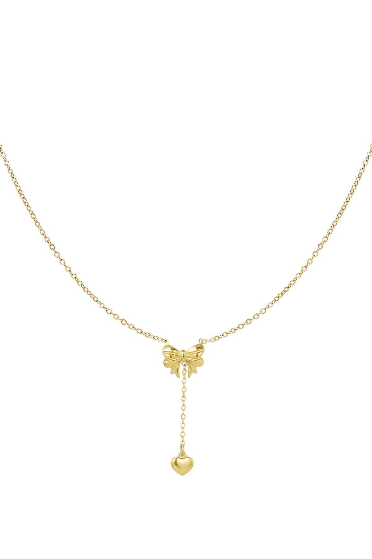 Gouden ketting met strikje en hartjes hanger
