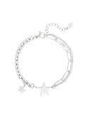 Schakelarmband in het zilver met sterren bedels