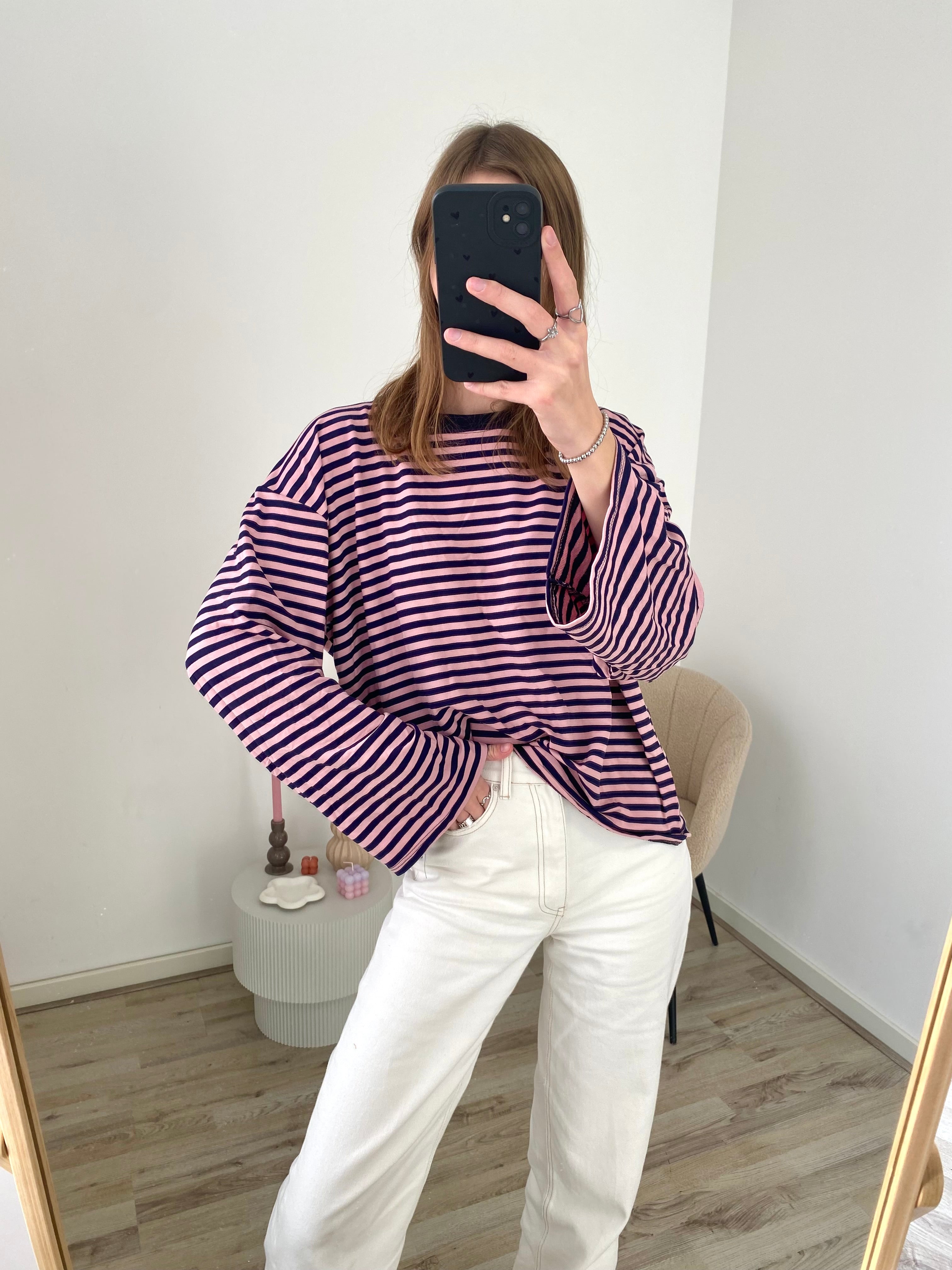 Olivia Striped Longsleeve - Navy/Pink