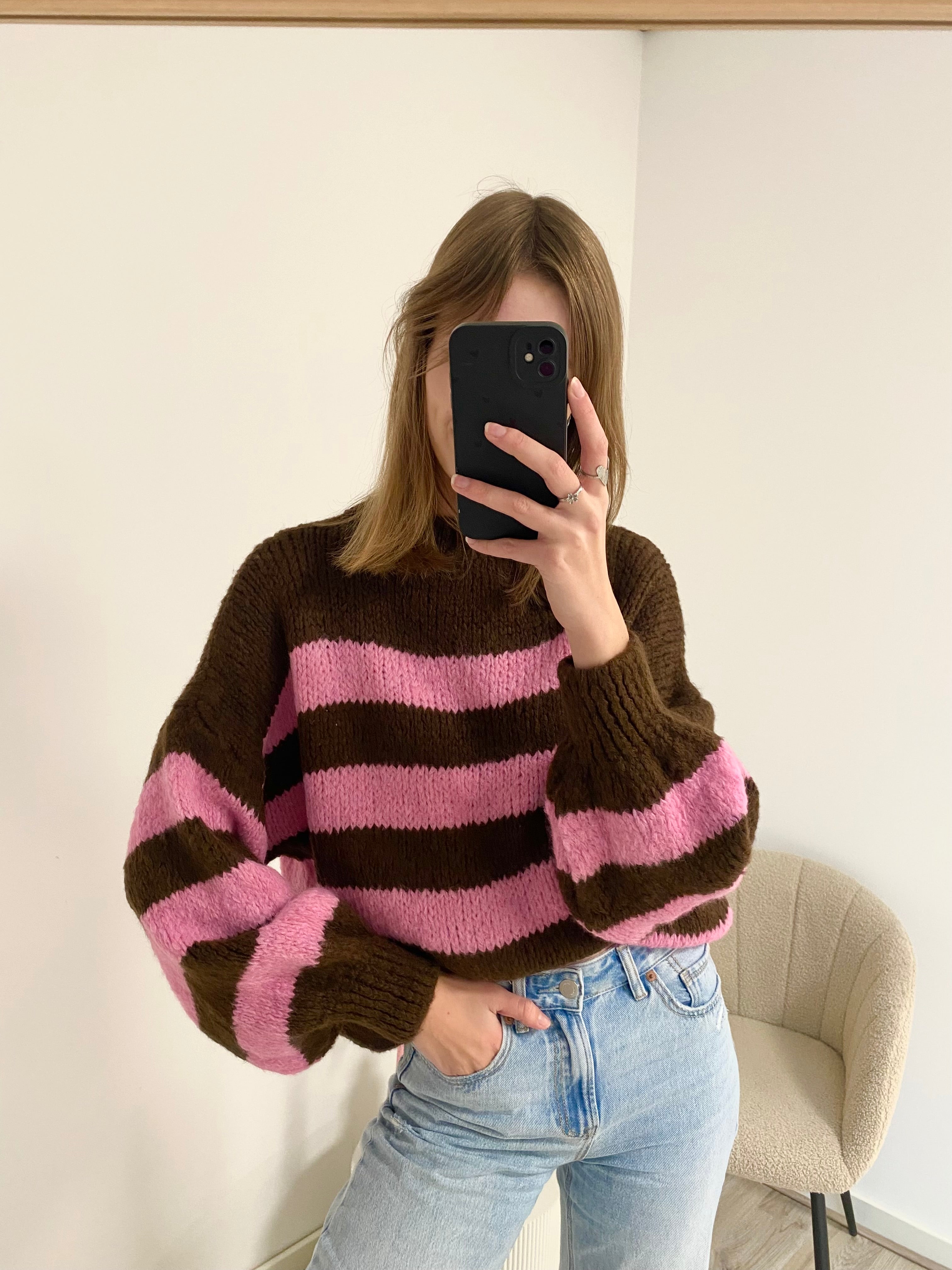 Katie Get Comfy Knit Striped - Pink