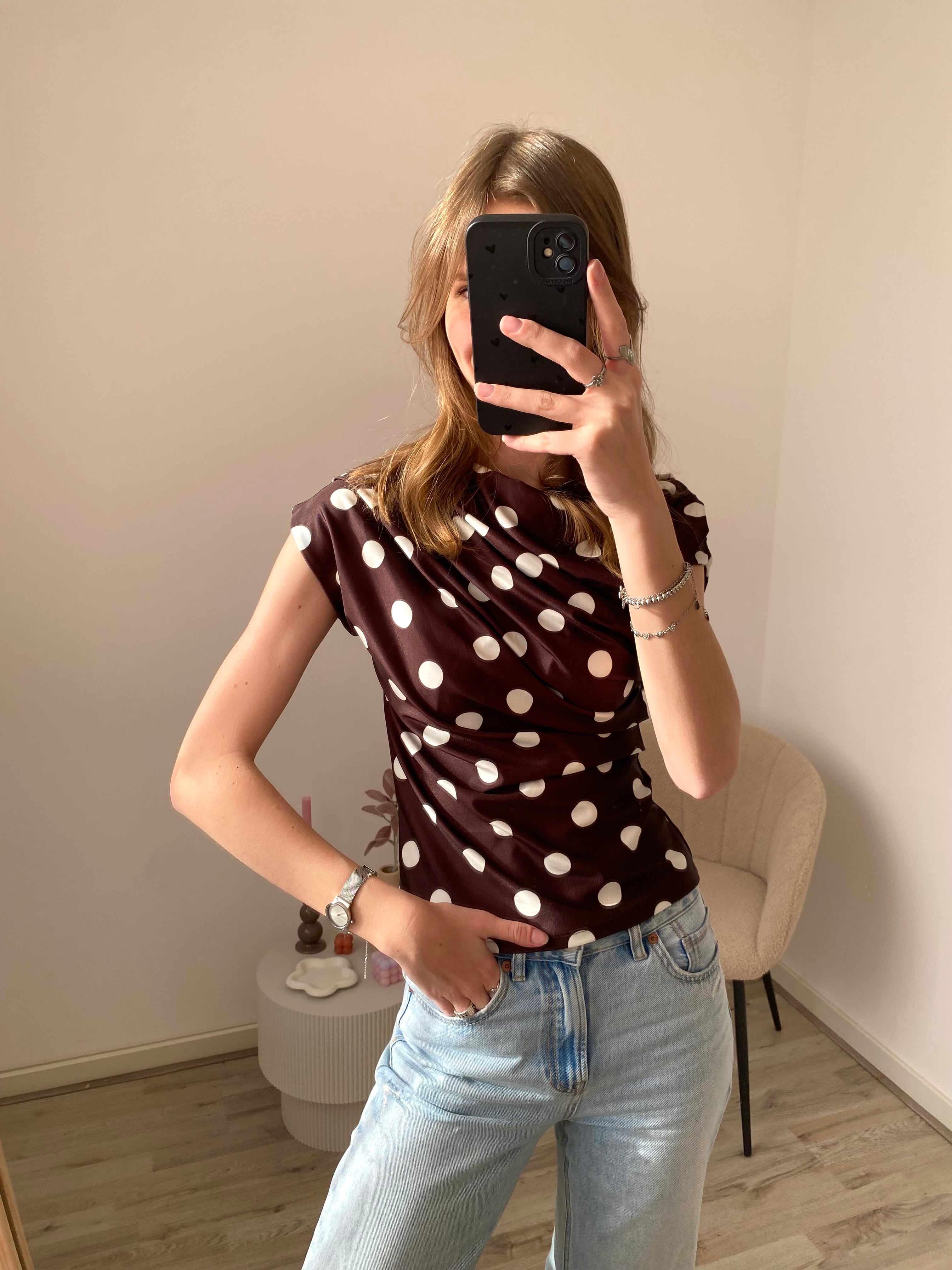 Isa Polka Dot Top - Brown/White