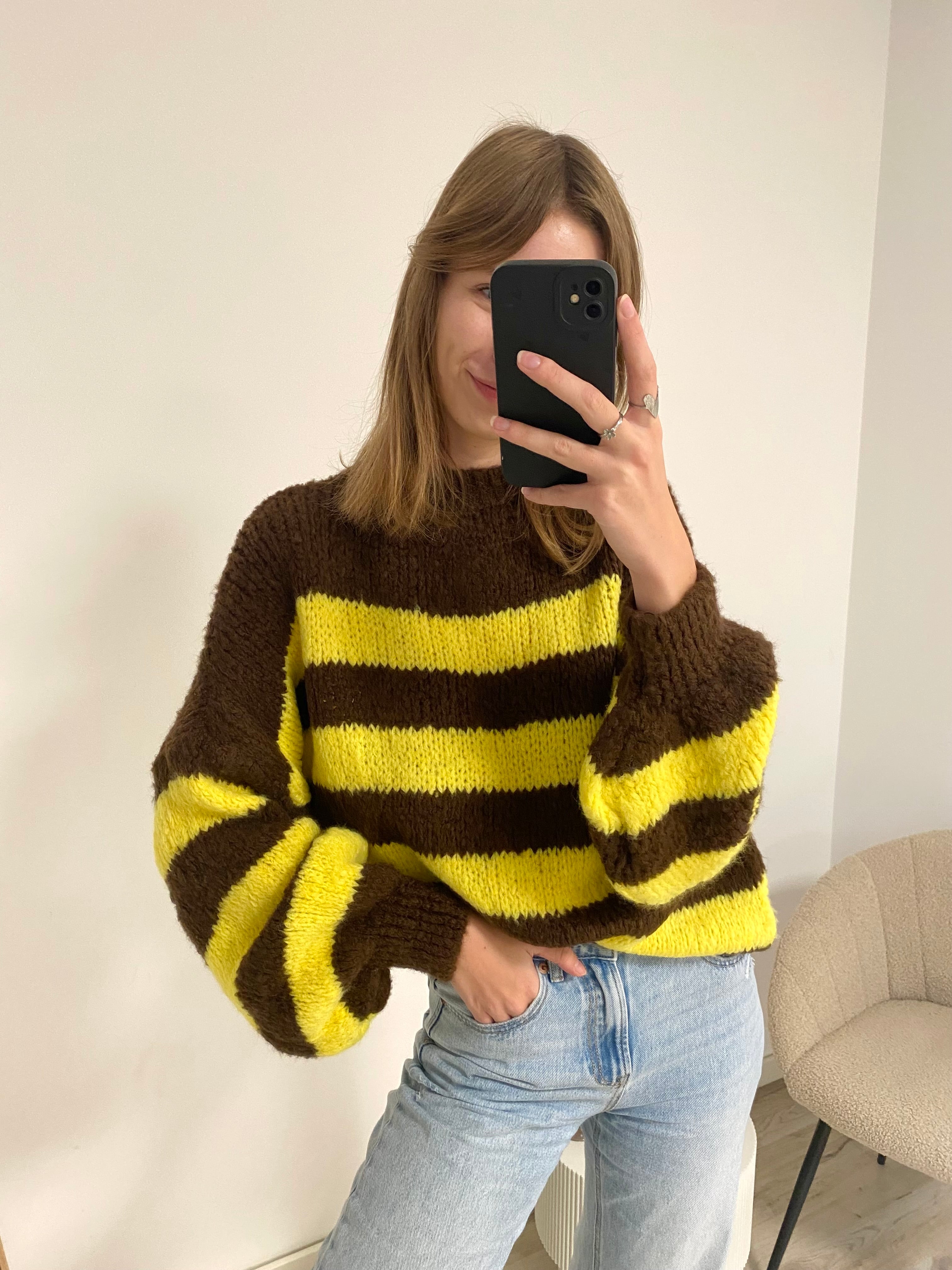 Katie Get Comfy Knit Striped - Yellow