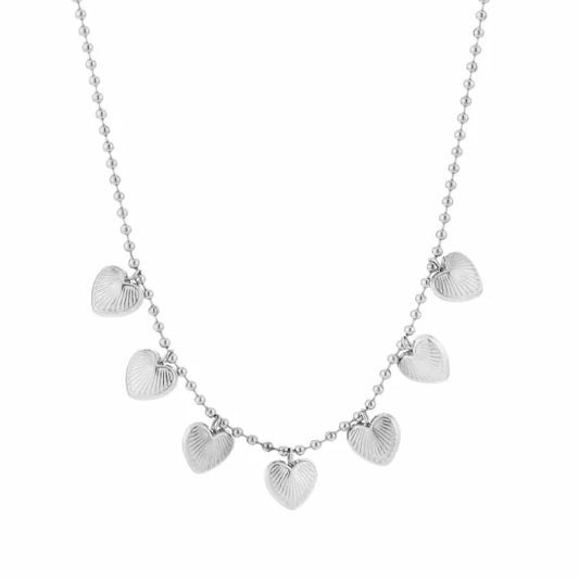 Bedelketting met hartjes zilverkleurig stainless steel