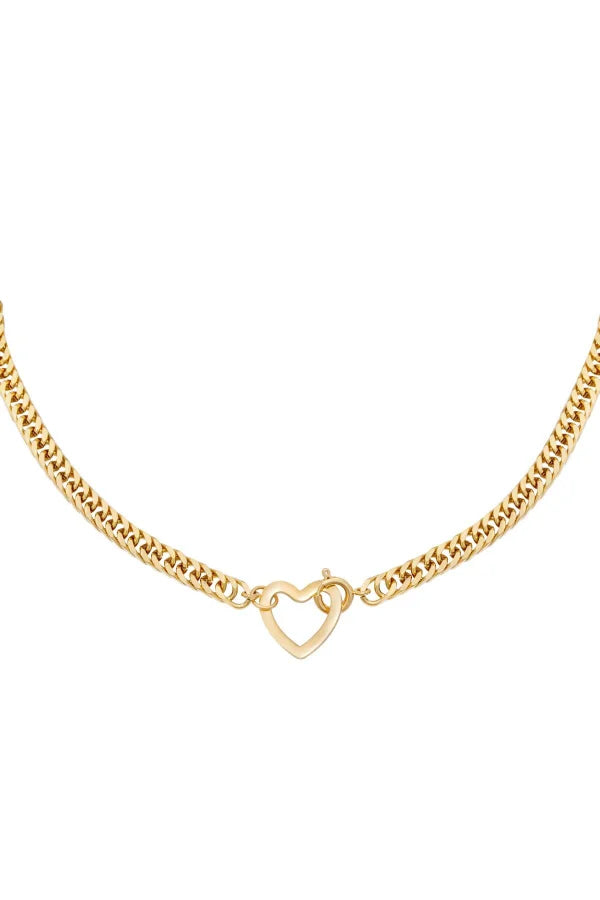 Grove statement ketting met hart slot in het goud