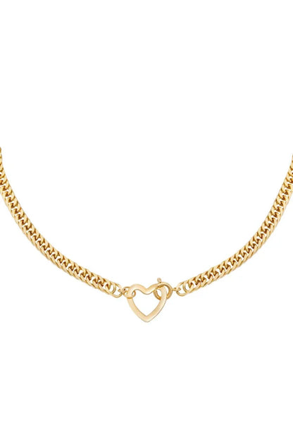 Grove statement ketting met hart slot in het goud