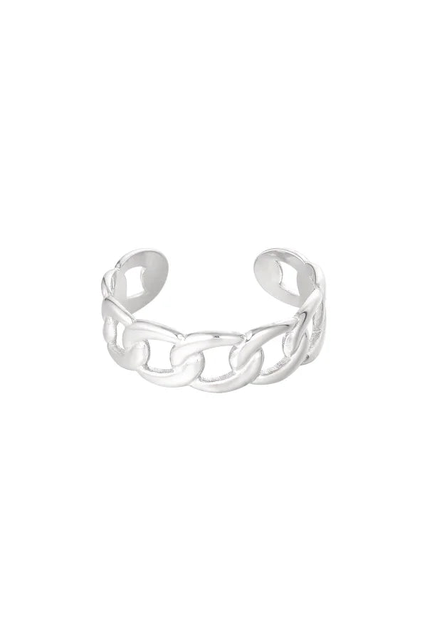 Verstelbare schakel ring in het zilver