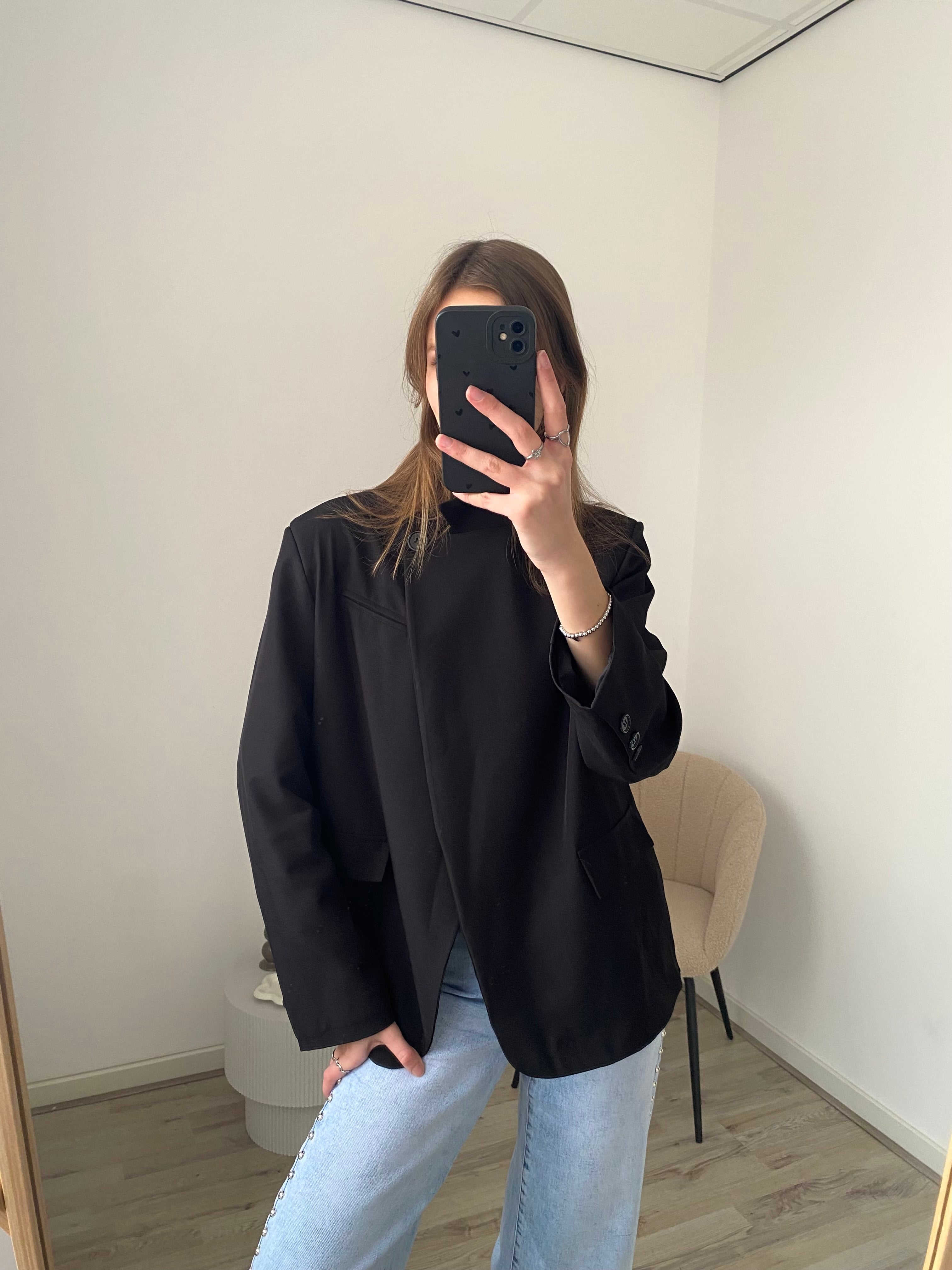 Oversized blazer met split in het zwart