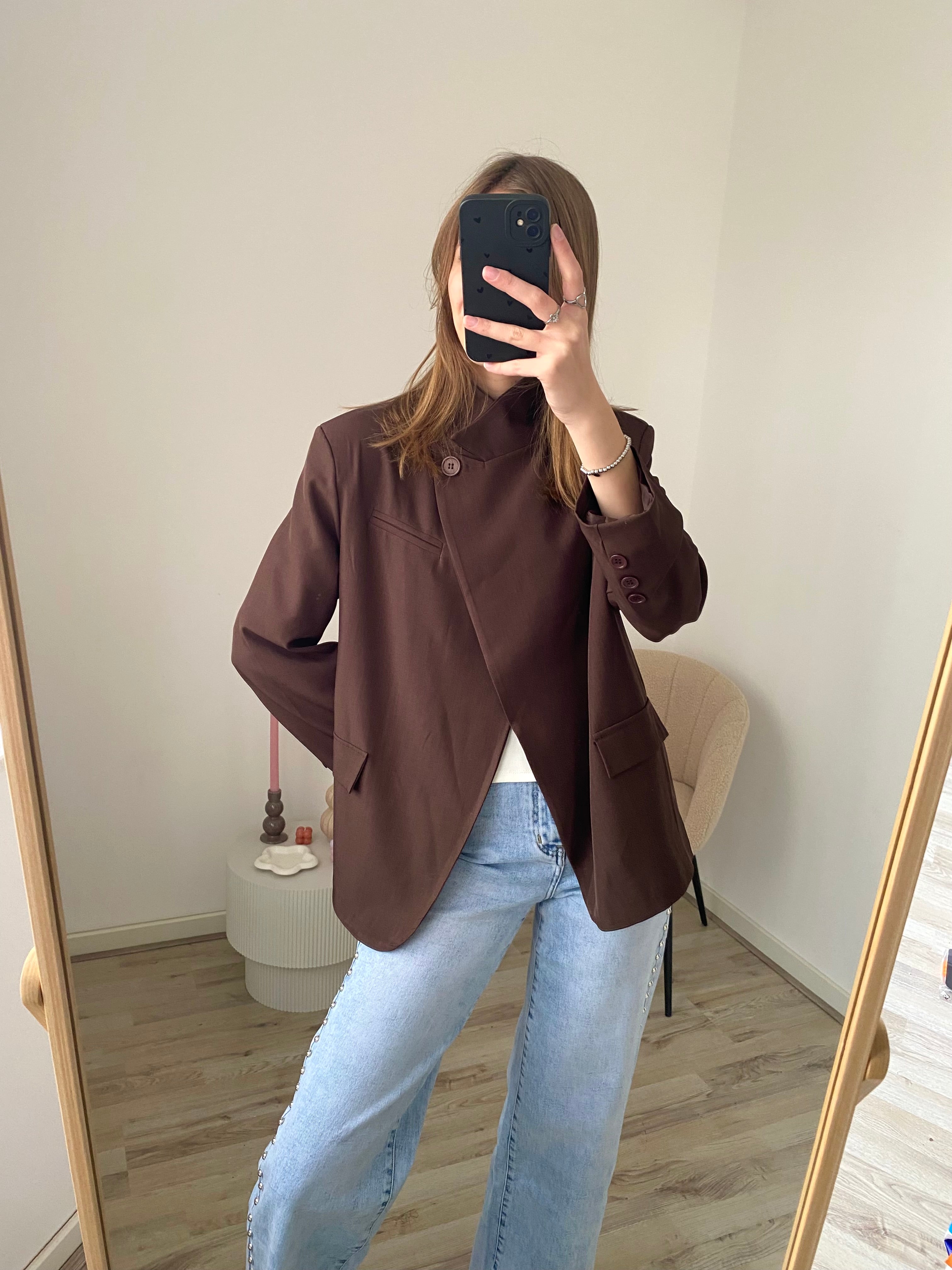 Oversized blazer met split in bruine kleur