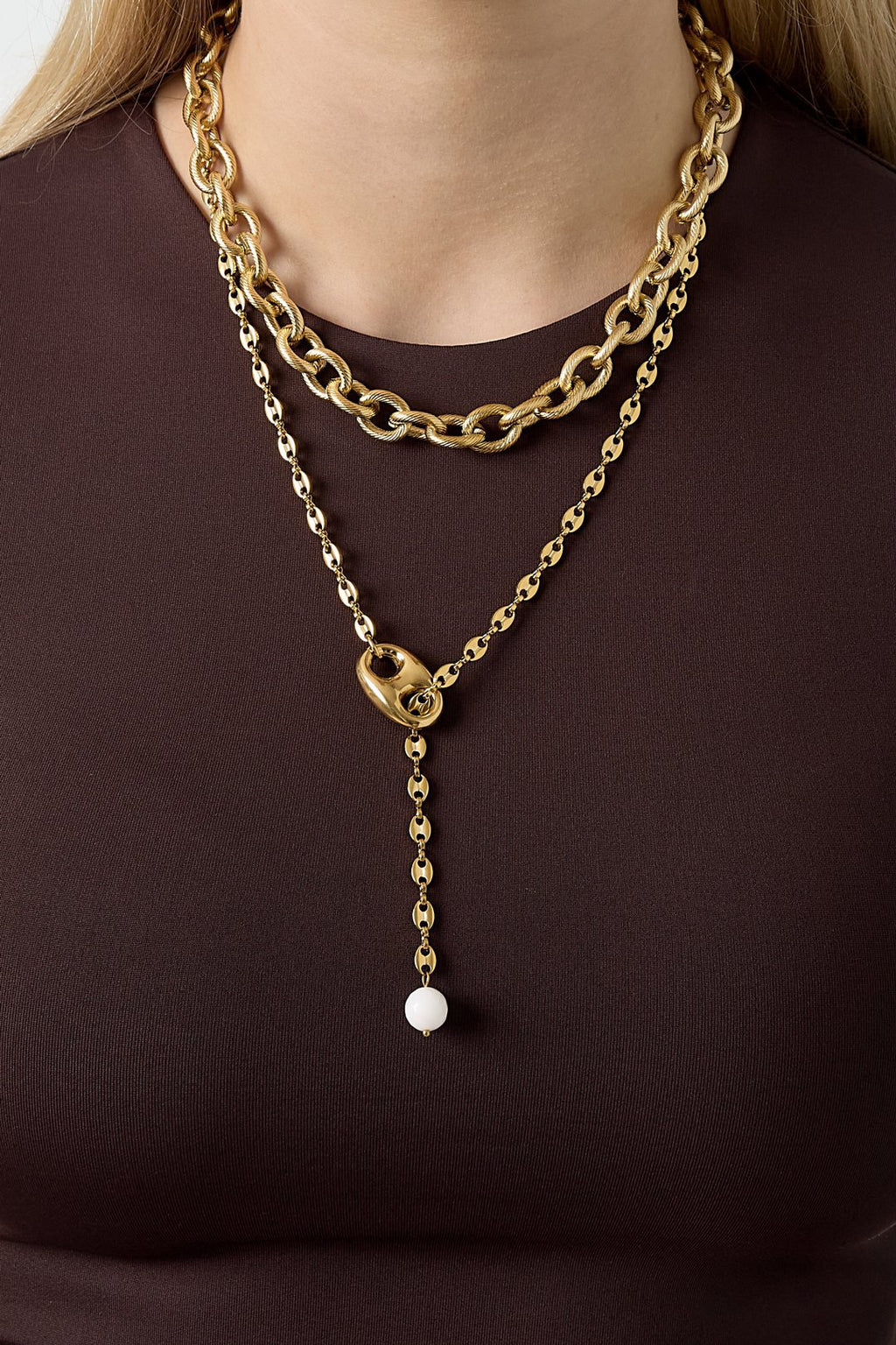 Opvallende statement ketting met grove schakel in het goud