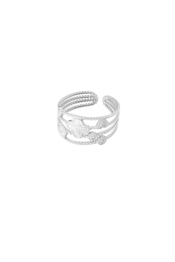 Verstelbare ring met klavers in het zilver
