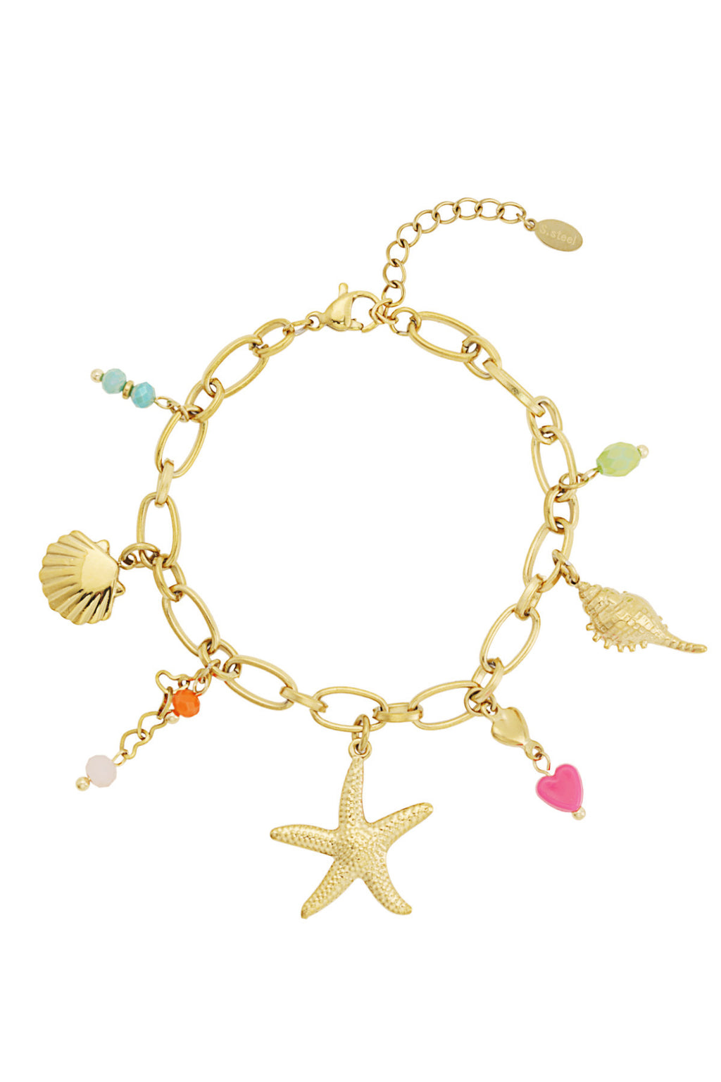 Zomerse bedelarmband met kleurrijke hangers in het goud