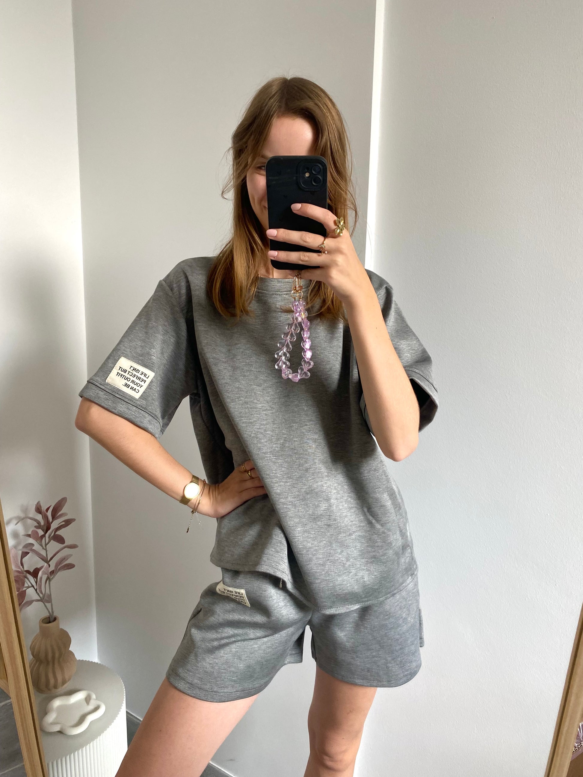 Korte broek en korte mouw shirt set two piece in grijs