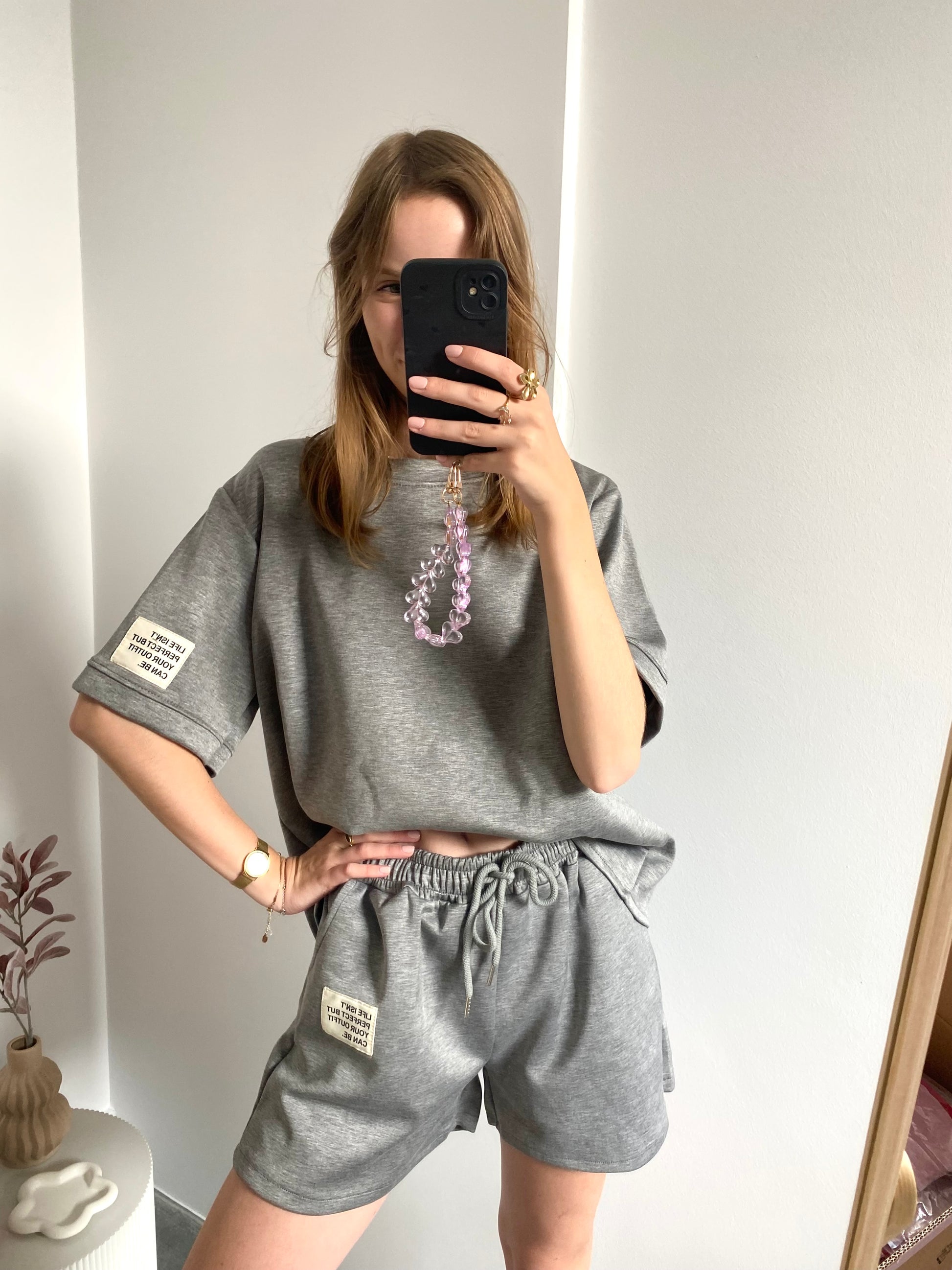 Korte broek en korte mouw shirt set two piece in grijs
