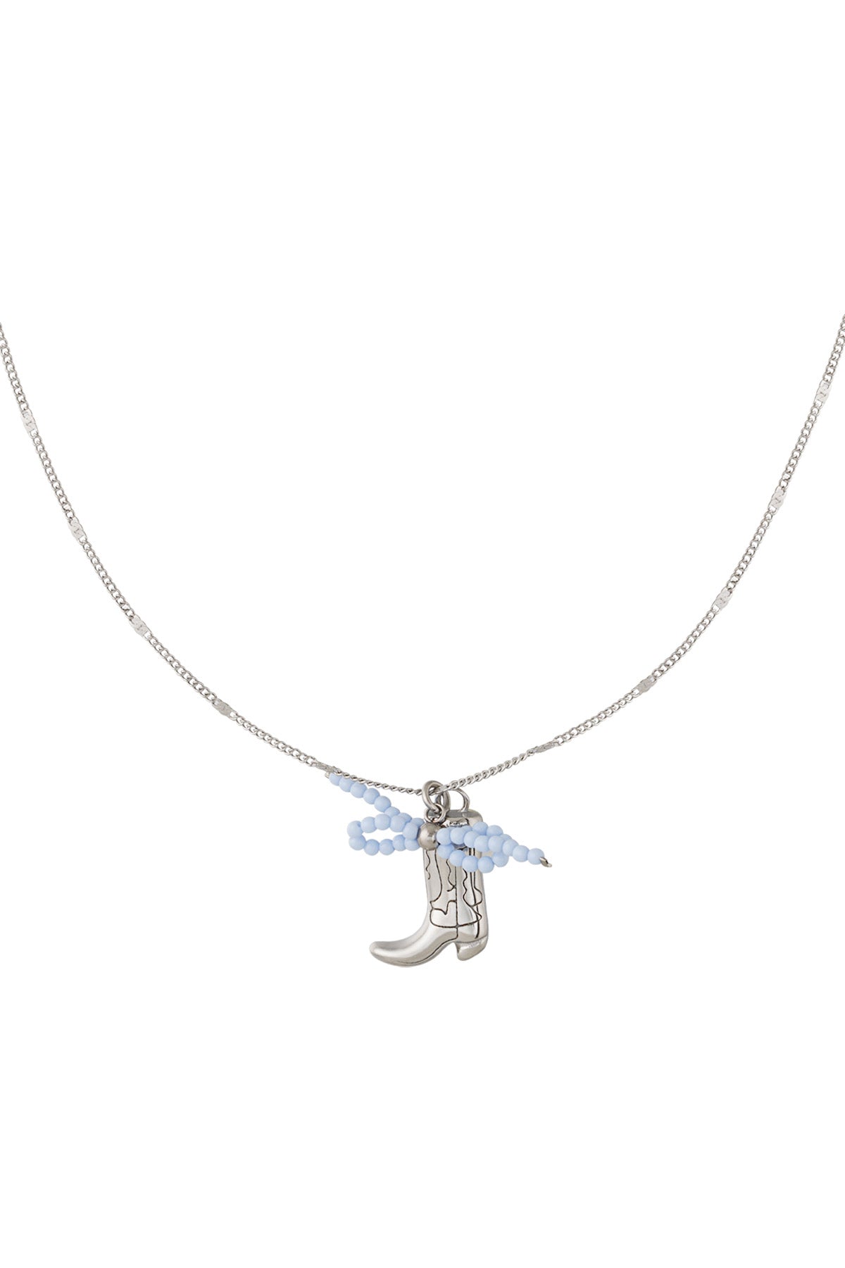 Ketting met hanger van cowboy laars en strikje zilver