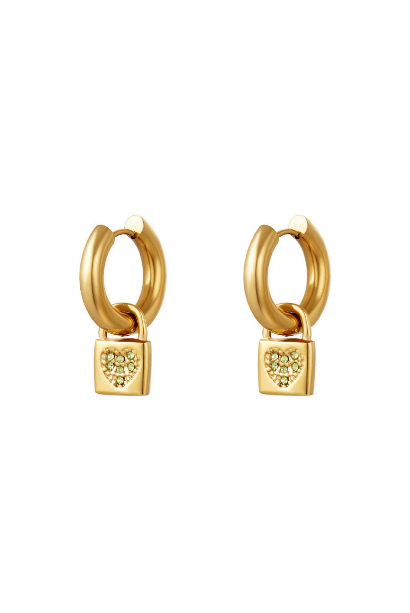 Statement oorhangers slotje goud met groen