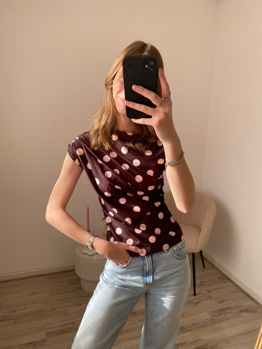 Isa Polka Dot Top - Brown/Pink