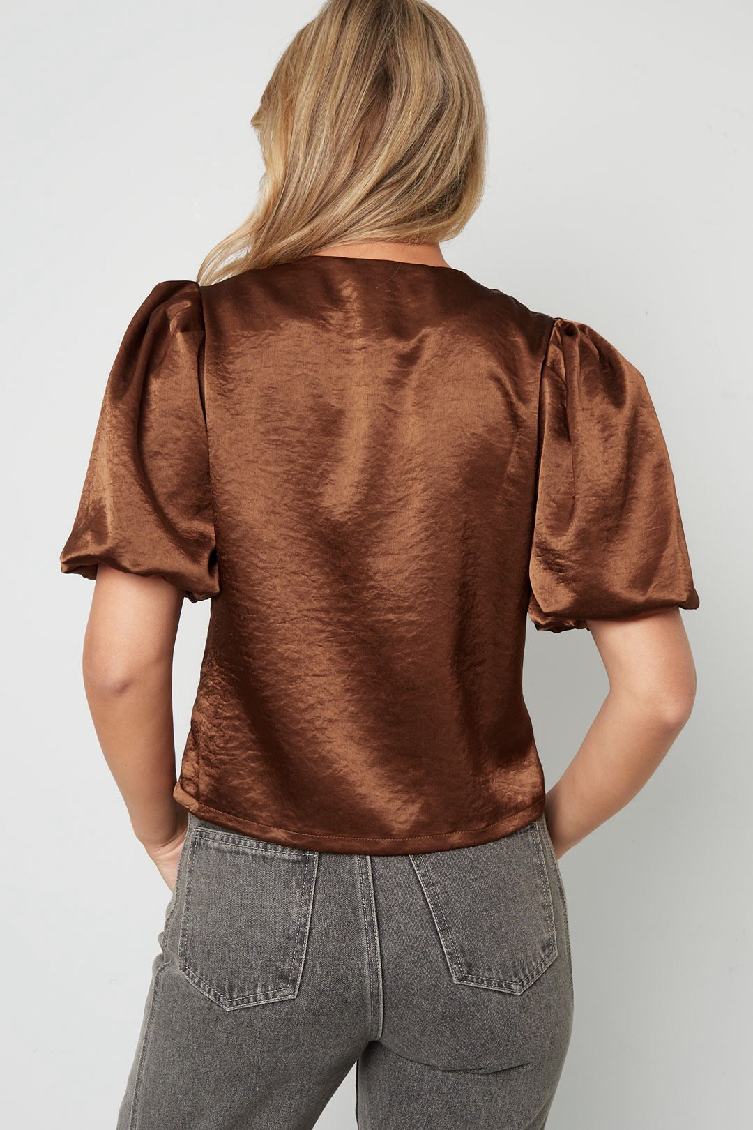 WENDY SATIN TOP BROWN