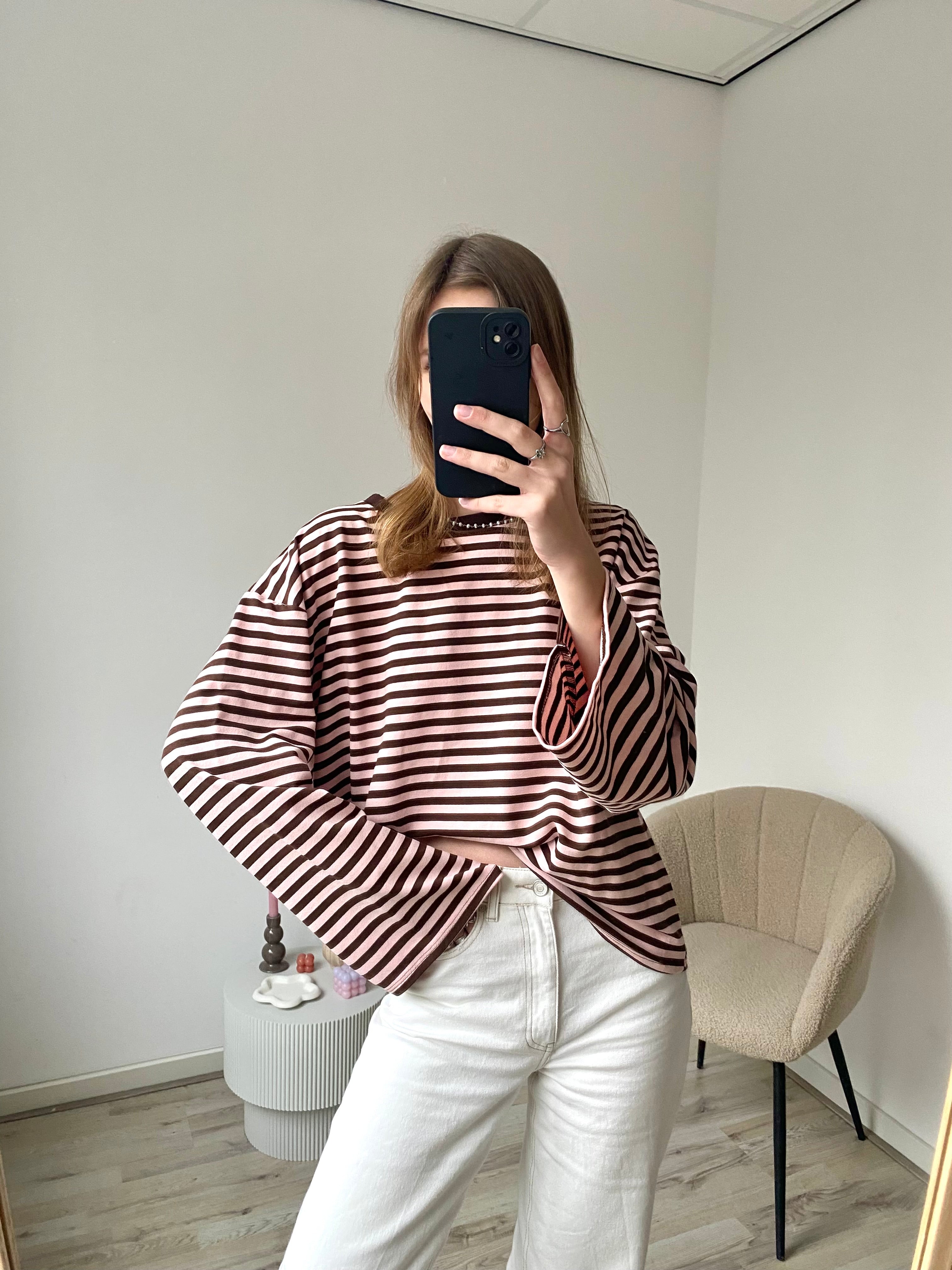 Olivia Striped Longsleeve - Brown/Pink *18/02 verzonden!