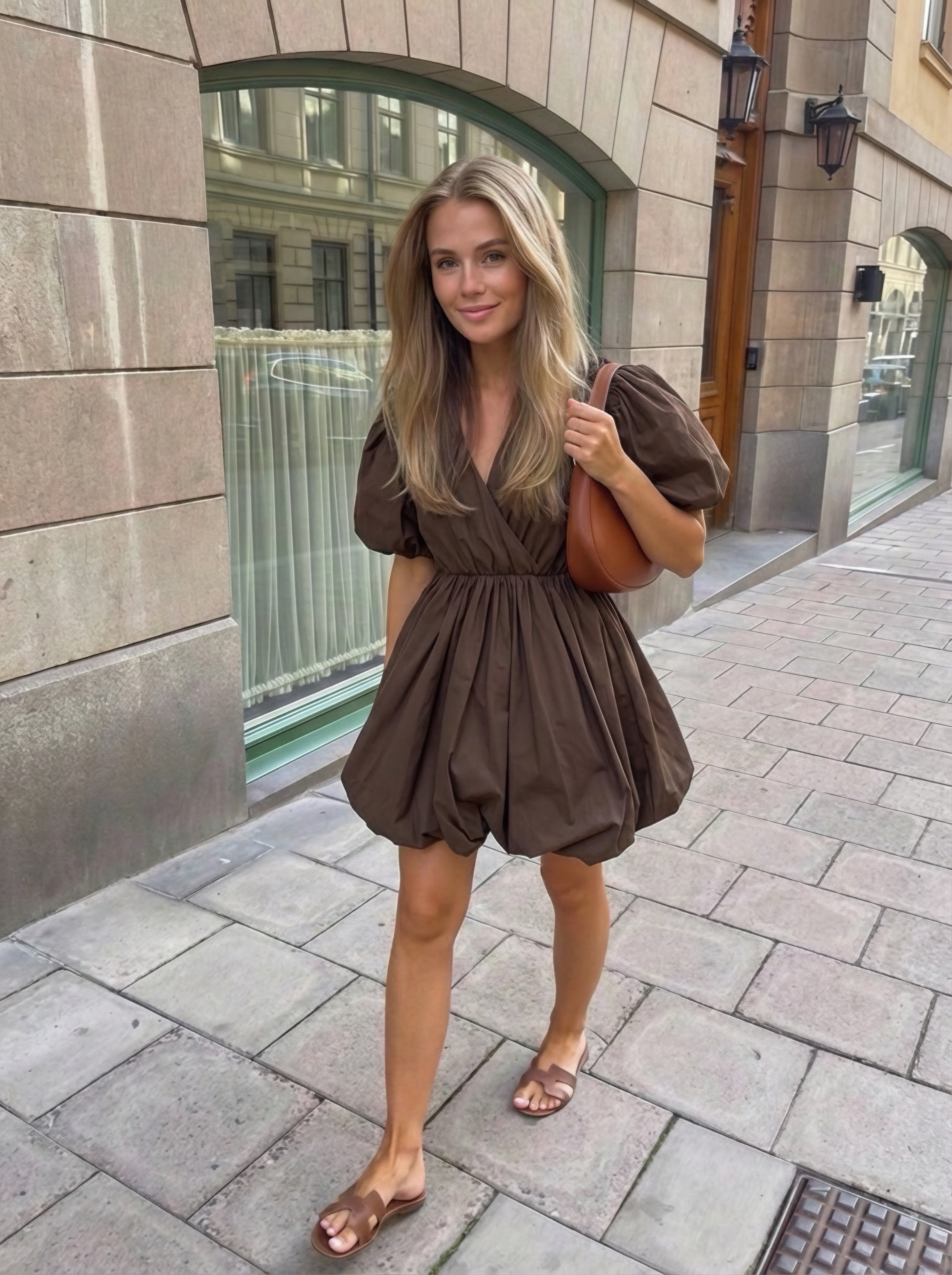 Milou Balloon Dress - Brown *Pre order week 25