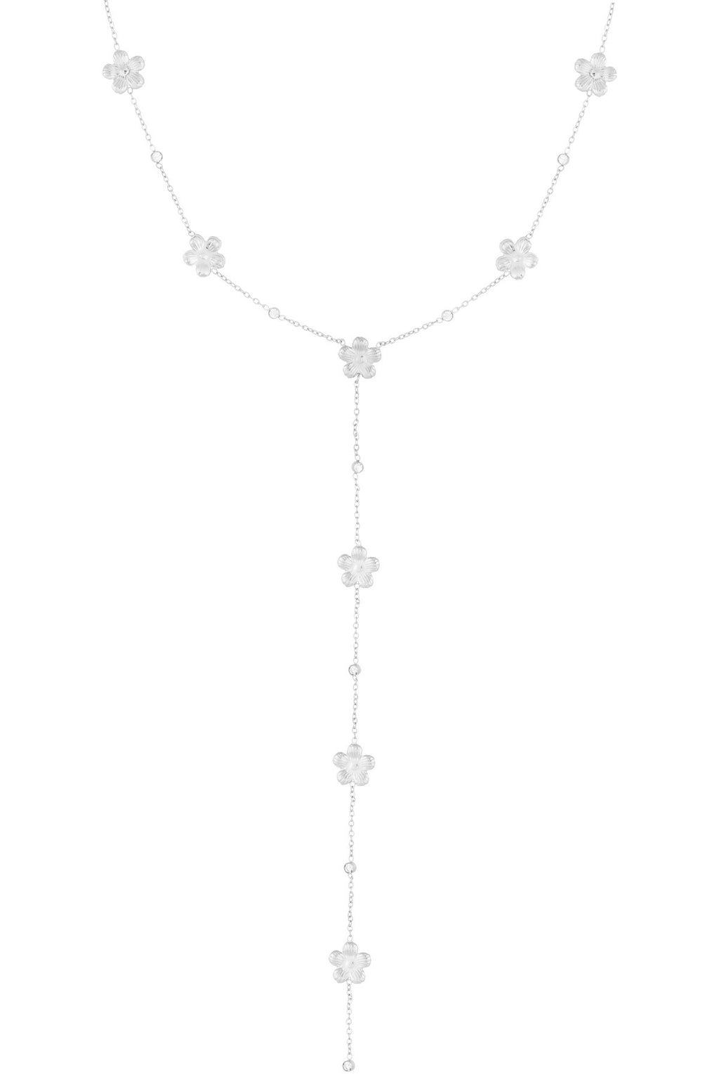 Lange ketting met madeliefjes in het zilver